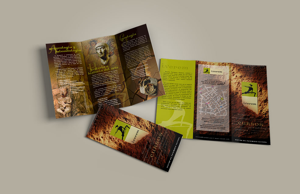 Diseño y Artes Finales Tríptico Din DL para Cursos IVEREM - Cursos de Arqueología, Historia del Arte y Geología