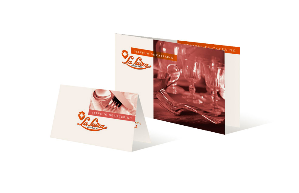 Diseño y Artes Finales de dípticos para LA SUIZA - Servicio de Catering