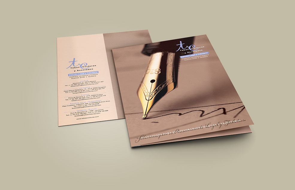 Diseño y Artes Finales Folleto / Carpeta contenedor de Din A4 para TEBAS & COIDURAS y ASOCIADOS - Despacho de Abogados