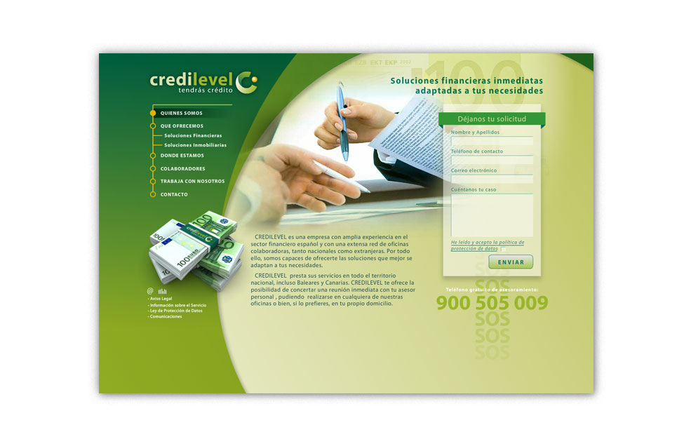 Diseño Sitio Web CREDILEVEL - Intermediación para la refinanciación de deudas