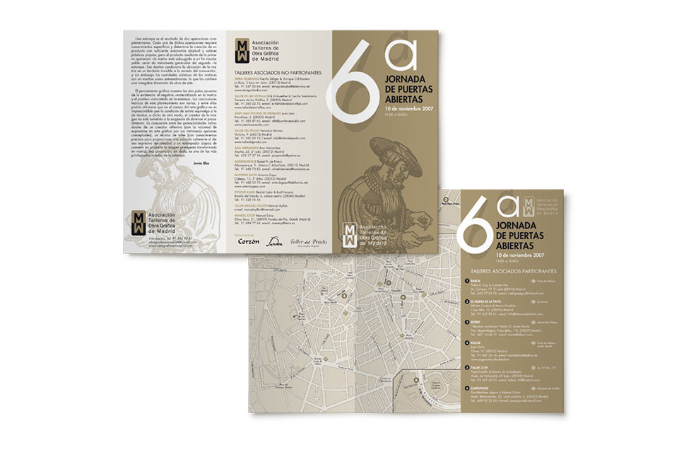 Diseño y Artes Finales Tríptico Din DL para Asociación Talleres de Obra Gráfica de Madrid - 6ª Jornada de Puertas Abiertas