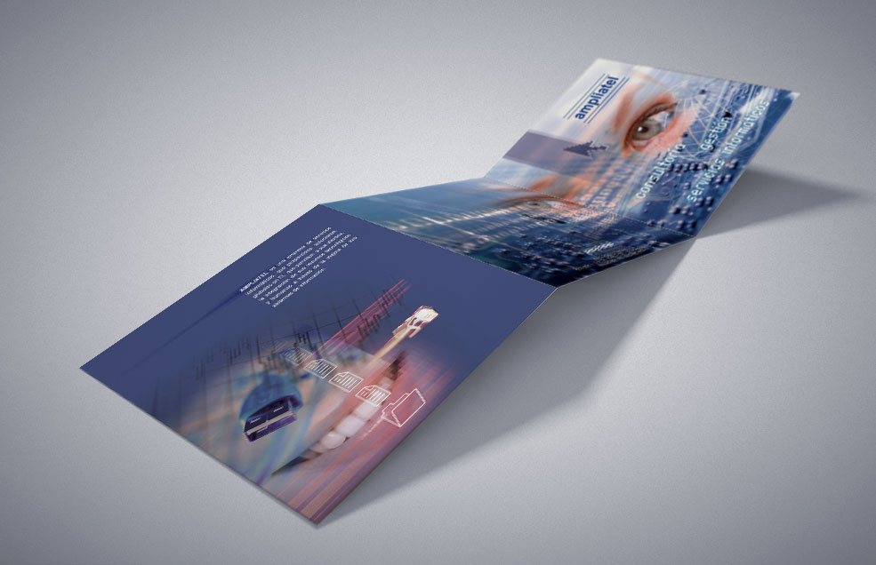 Diseño y Artes Finales Tríptico cuadrado para AMPLIATEL - Consultoría y Gestión de Servicios Informáticos