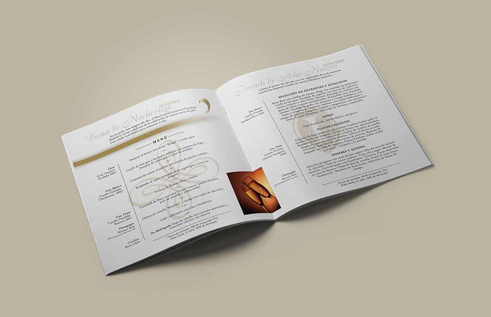 Diseño y Artes Finales Folleto Navidad 2004 tamaño cuadrado para Hotel INTERCONTINENTAL Madrid