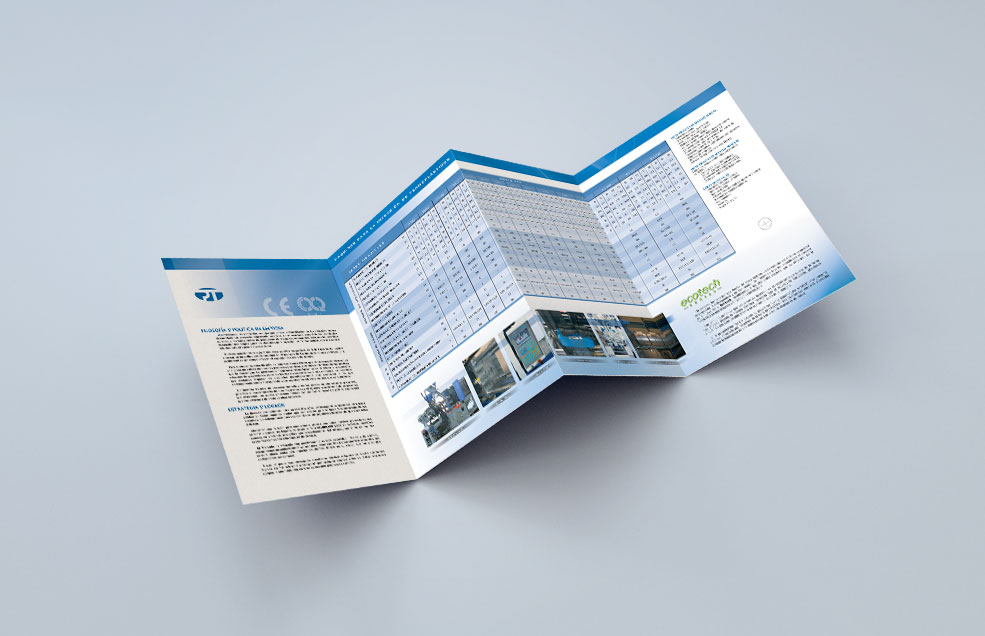 Diseño y Artes Finales Cuatríptico Din A4 para PROTECNOS - Máquinas para la Inyección de Termoplásticos