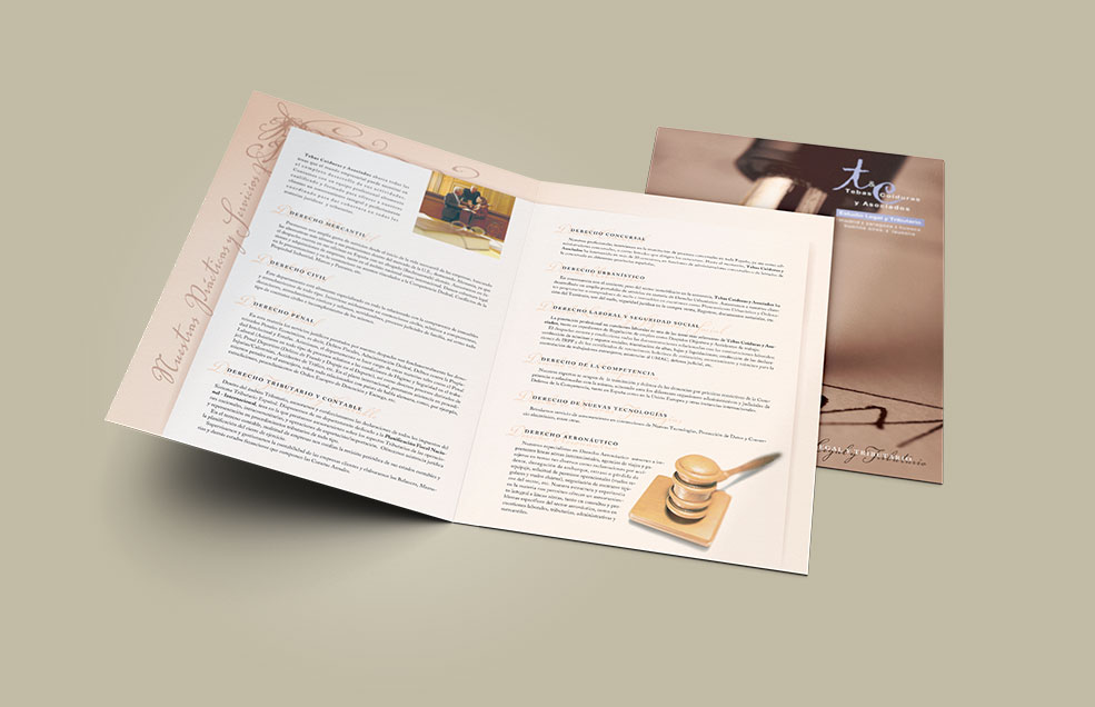 Diseño y Artes Finales Folleto / Carpeta contenedor de Din A4 para TEBAS & COIDURAS y ASOCIADOS - Despacho de Abogados