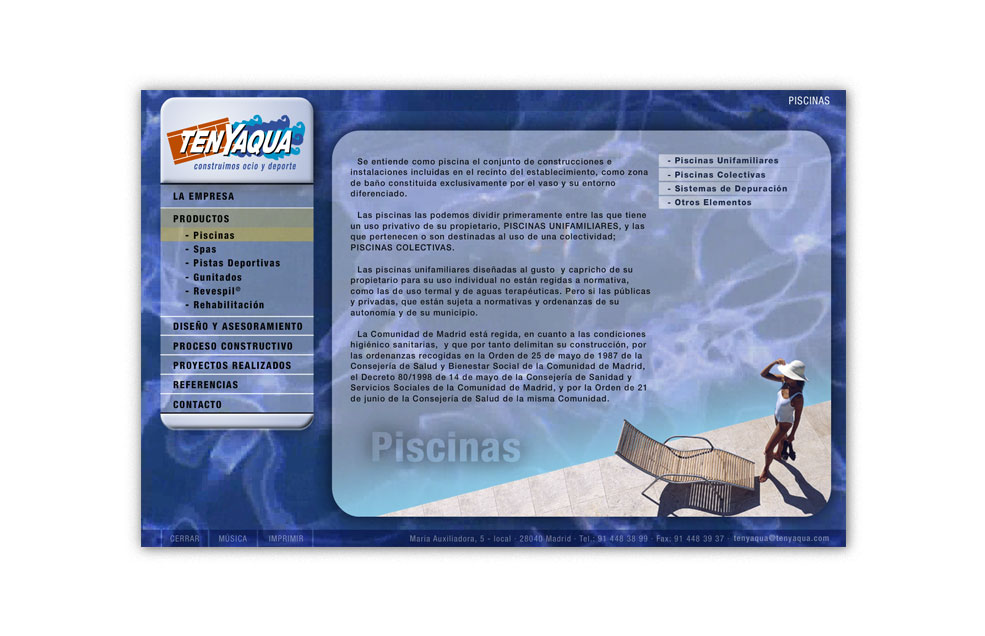 Diseño Sitio Web TENYAQUA Construcción y equipamiento de instalaciones deportivas y de ocio