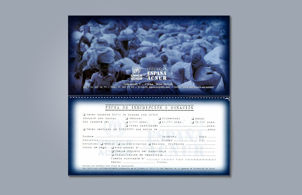 Diseño y Artes Finales Folleto desplegable para ACNUR ESPAÑA - ¿Me acompañarías en este viaje? - Navidad 1999