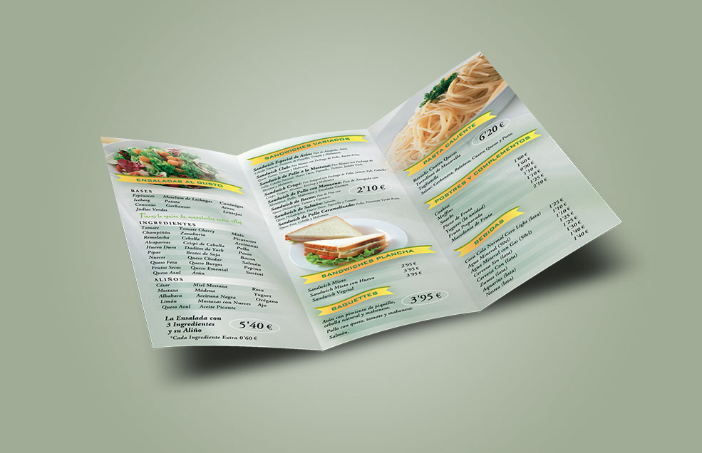 Diseño y Artes Finales Tríptico Din DL para MAX Natural food - Comida para llevar