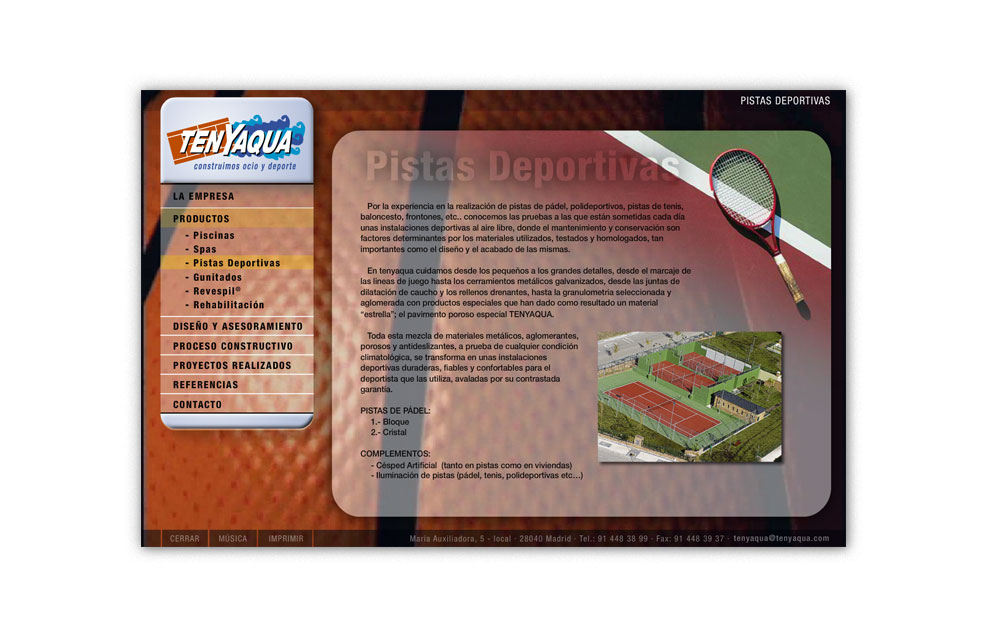 Diseño Sitio Web TENYAQUA Construcción y equipamiento de instalaciones deportivas y de ocio