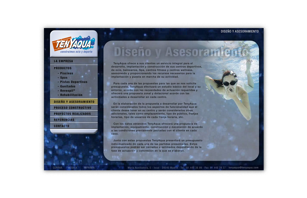Diseño Sitio Web TENYAQUA Construcción y equipamiento de instalaciones deportivas y de ocio