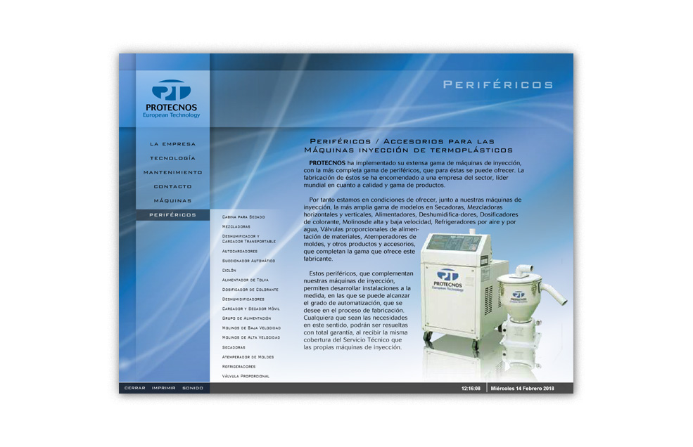 Diseño Sitio Web PROTECNOS - Máquinas para la Inyección de Termoplásticos