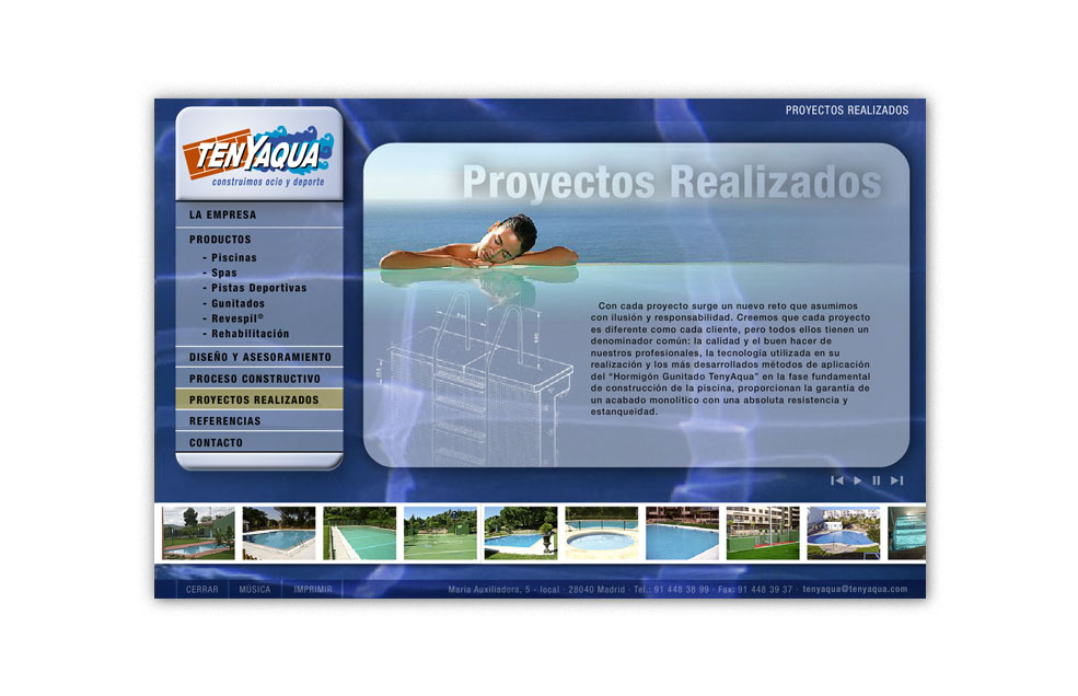 Diseño Sitio Web TENYAQUA Construcción y equipamiento de instalaciones deportivas y de ocio
