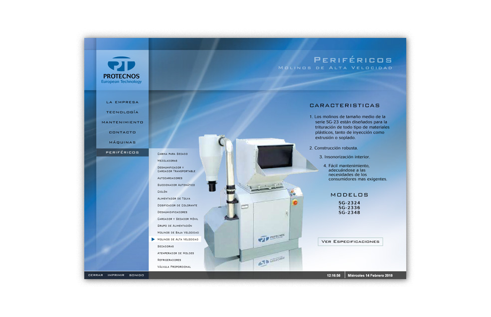 Diseño Sitio Web PROTECNOS - Máquinas para la Inyección de Termoplásticos