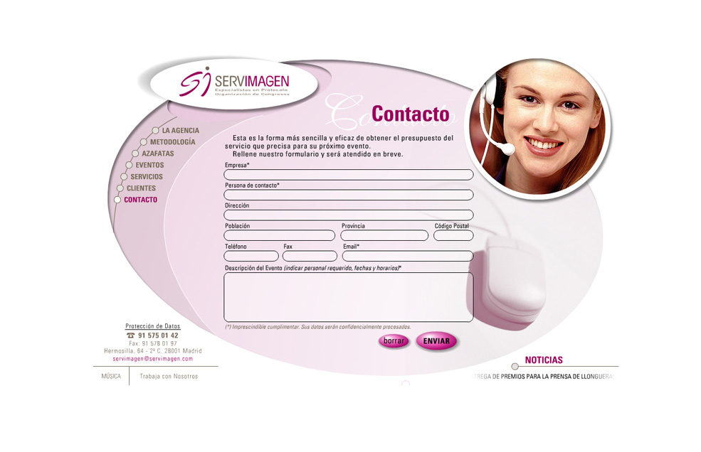 Diseño Sitio Web SERVIMAGEN Congresos, Eventos y Azafatas